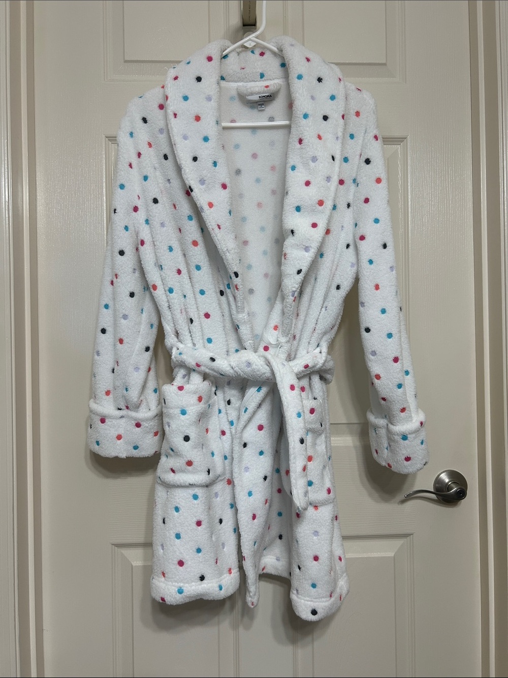 Sonoma Plush Robe Polka Dots Funfetti Cupcake Colorful Dots has Pockets S-Med